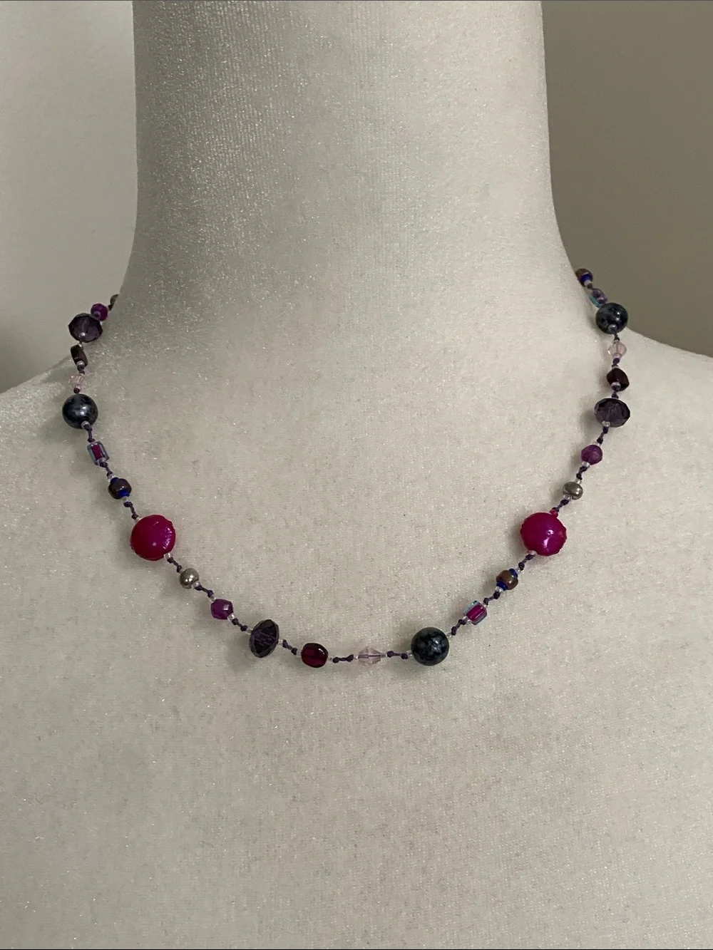 Purple & Pink Beaded Whimsical Artesian Necklace